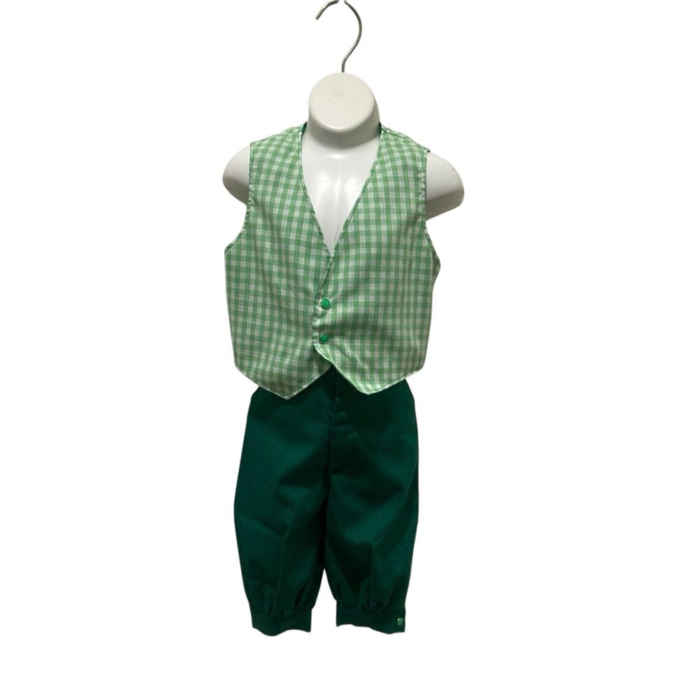 Vtg Holiday St Patrick’s green/wht checkered vest green knickers 5/6T Homemade
